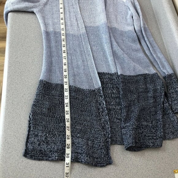 Christian Siriano Linen Cardigan Women Medium Blue Ombré Color Block Loose Knit - Picture 7 of 7
